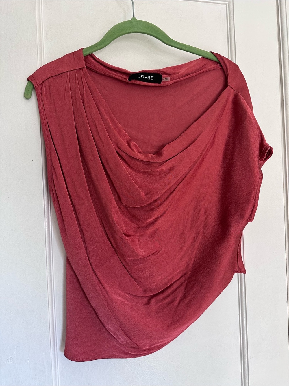 DO+BE Asymmetrical Draped Sleeveless Blouse in Rose Red